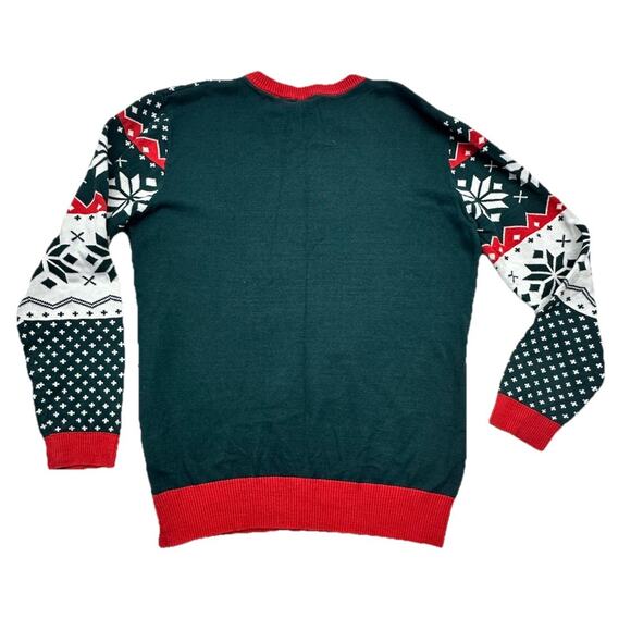 Ugly Christmas Sweater Mens Size Large Elf Movie Santa OMG I Know Him Green - Picture 6 of 6